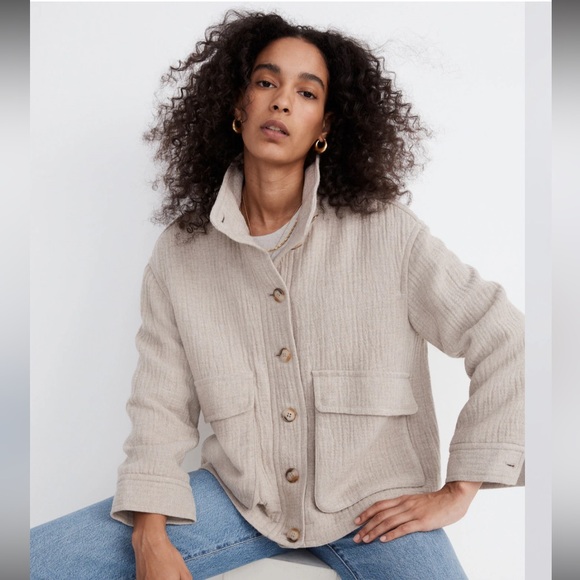 Madewell Jackets & Blazers - Madewell Clairmont Crop Jacket Women’s S Wool Blend Oversized Barn Jacket Beige